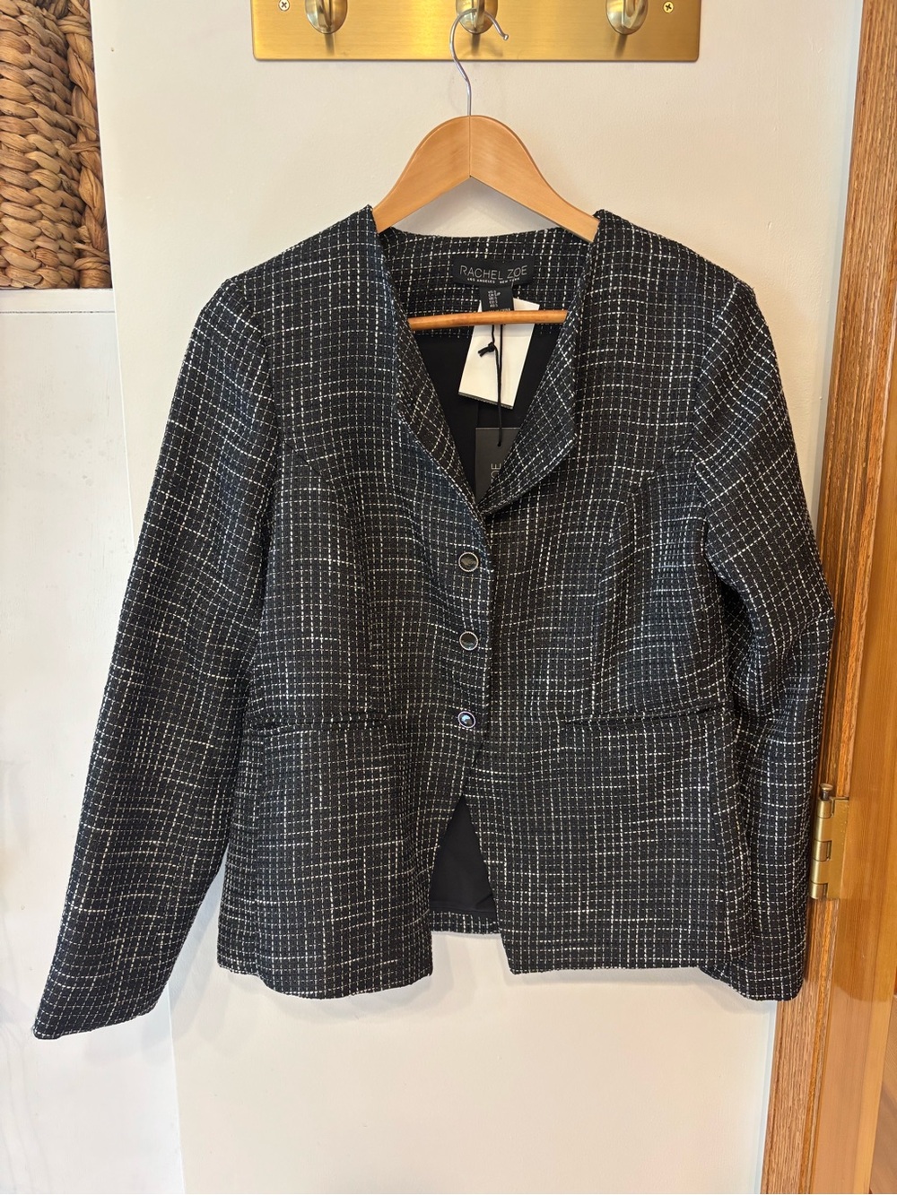 Rachel Zoe Black and White Tweed Button-Up Jacket size small